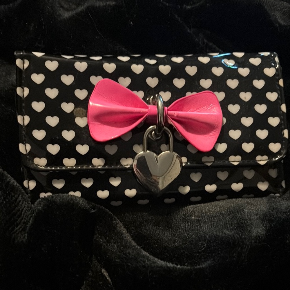 Black and White Heart Wallet with Pink Bow